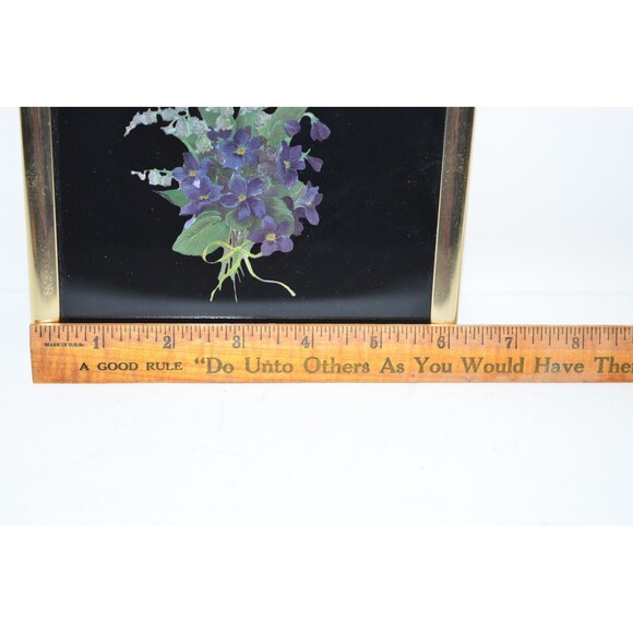Vtg Kafka Metallic Art Framed Foil Picture Floral Bouquet violets 6x6 - Picture 4 of 7
